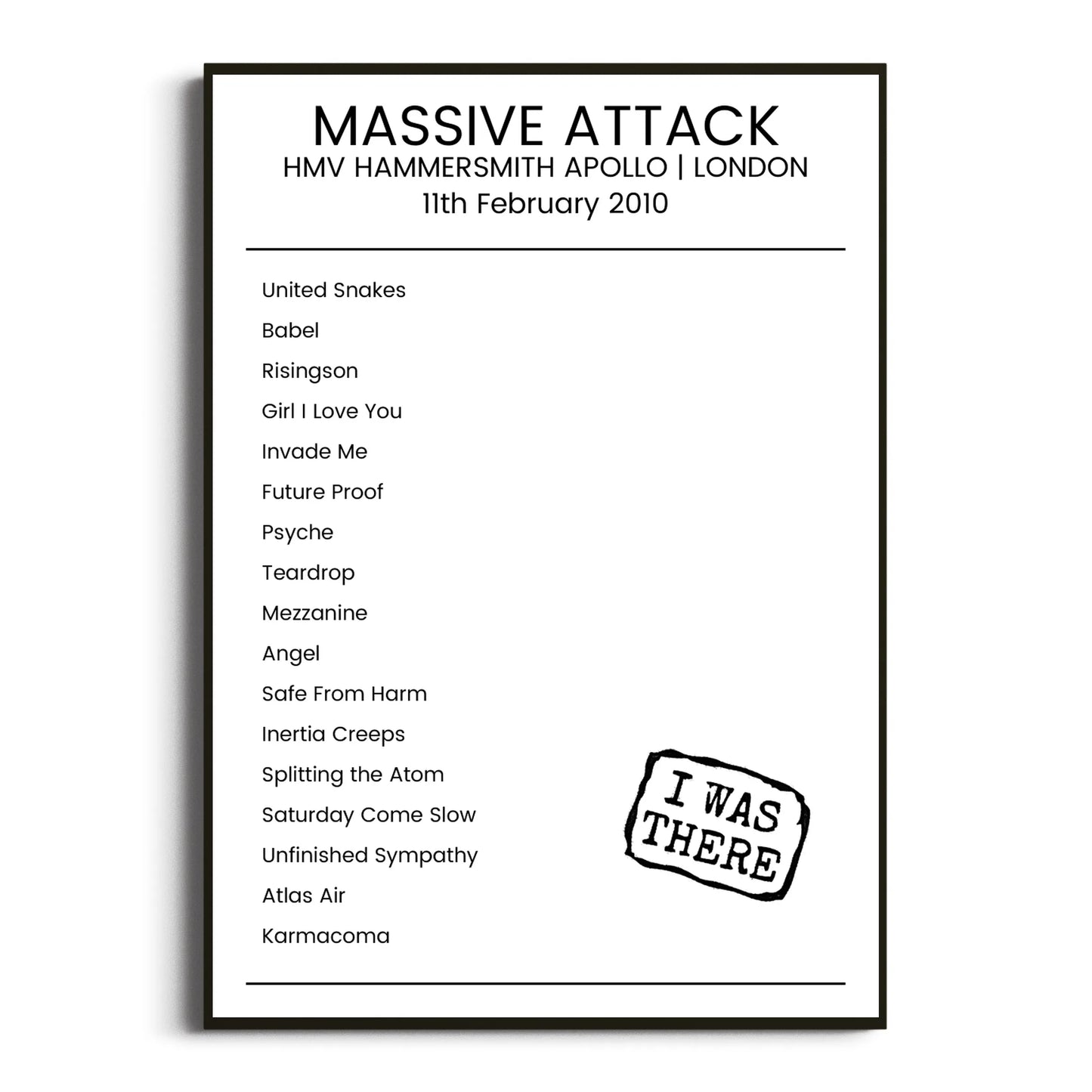 Massive Attack London 11 February 2010 Setlist Poster