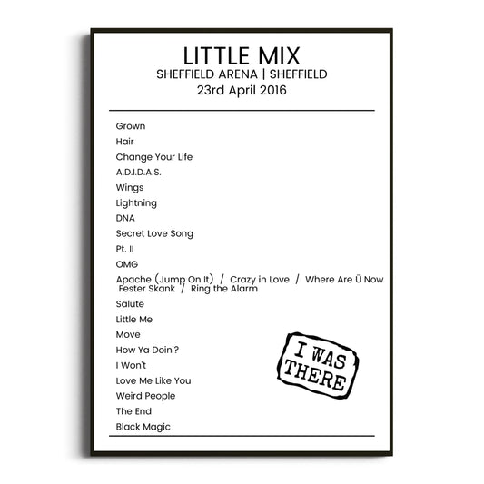 Little Mix Sheffield 23 April 2016 Setlist Poster