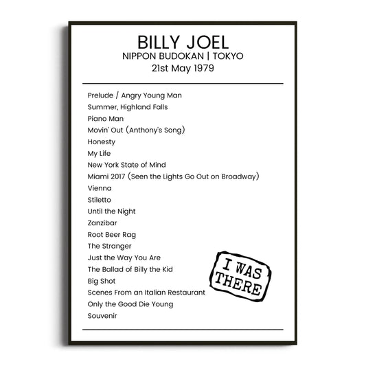 Billy Joel Tokyo 21 May 1979 Setlist Poster