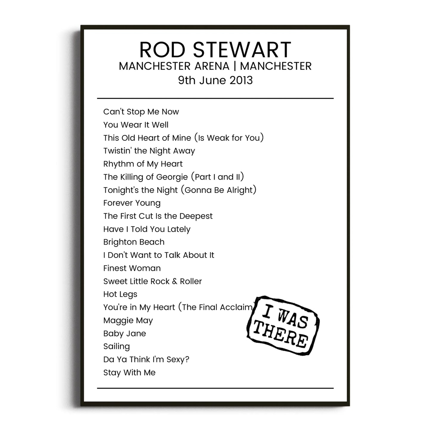 Rod Stewart Manchester 09 June 2013 Setlist Poster