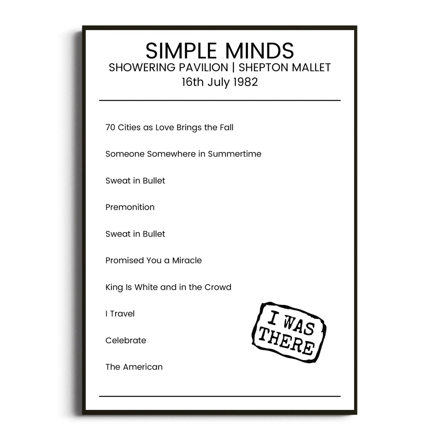 Simple Minds Shepton Mallet 16 July 1982 Setlist Poster