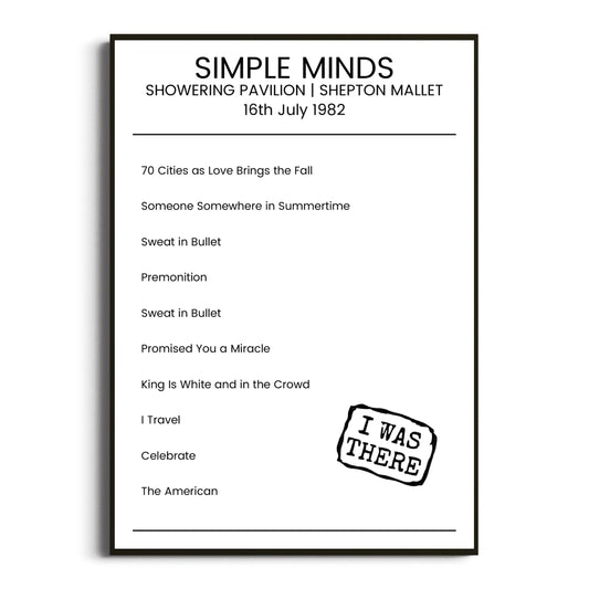 Simple Minds Shepton Mallet 16 July 1982 Setlist Poster