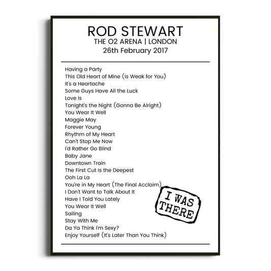 Rod Stewart London 26 February 2017 Setlist Poster