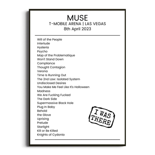 Muse Las Vegas 08 April 2023 Setlist Poster