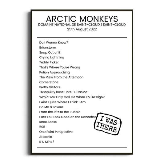 Arctic Monkeys Saint-Cloud 25 August 2022 Setlist Poster