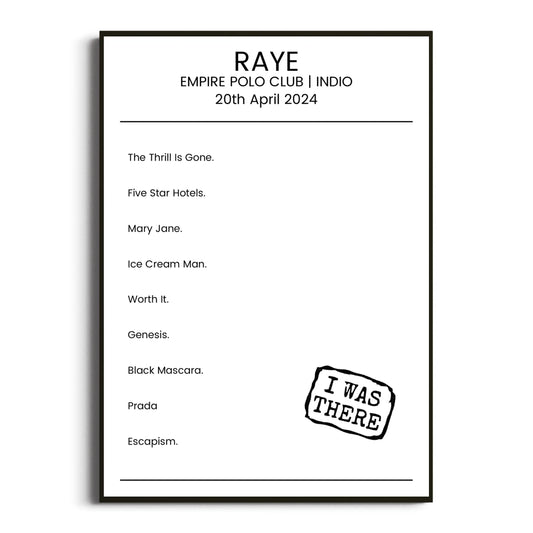 RAYE Indio 20 April 2024 Setlist Poster