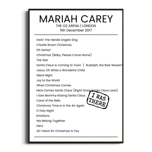 Mariah Carey London 11 December 2017 Setlist Poster