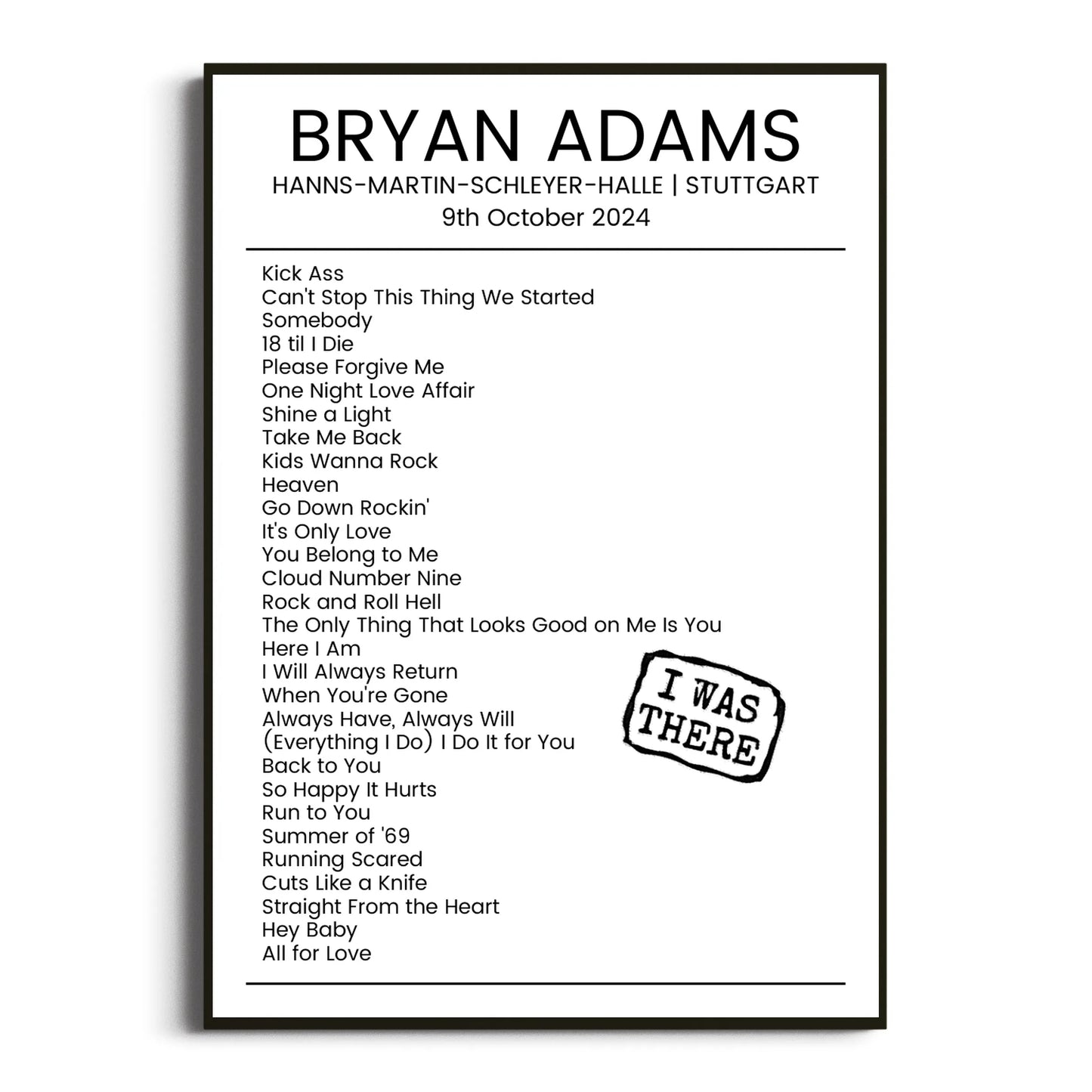 Bryan Adams Stuttgart 09 October 2024 Setlist Poster