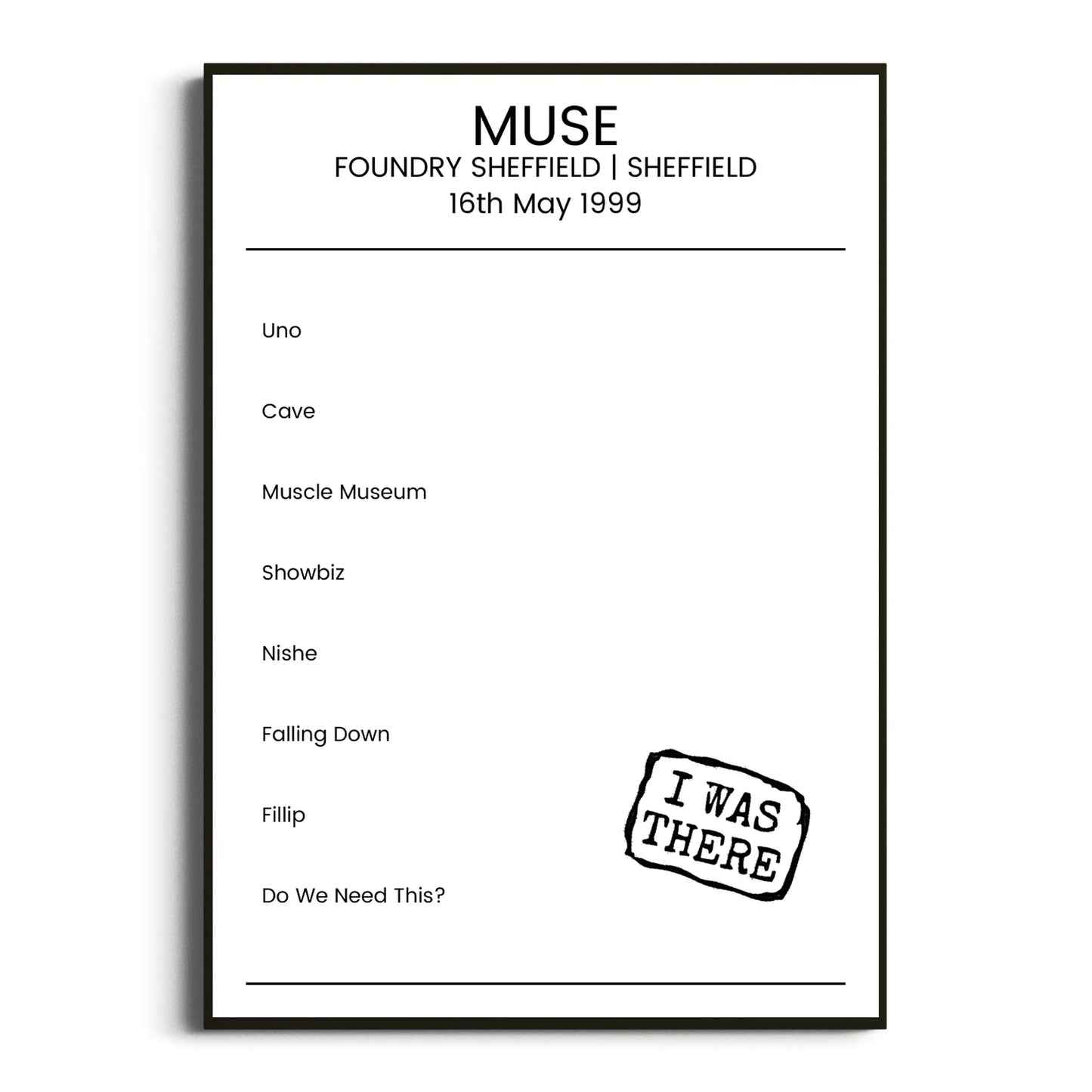 Muse Sheffield 16 May 1999 Setlist Poster