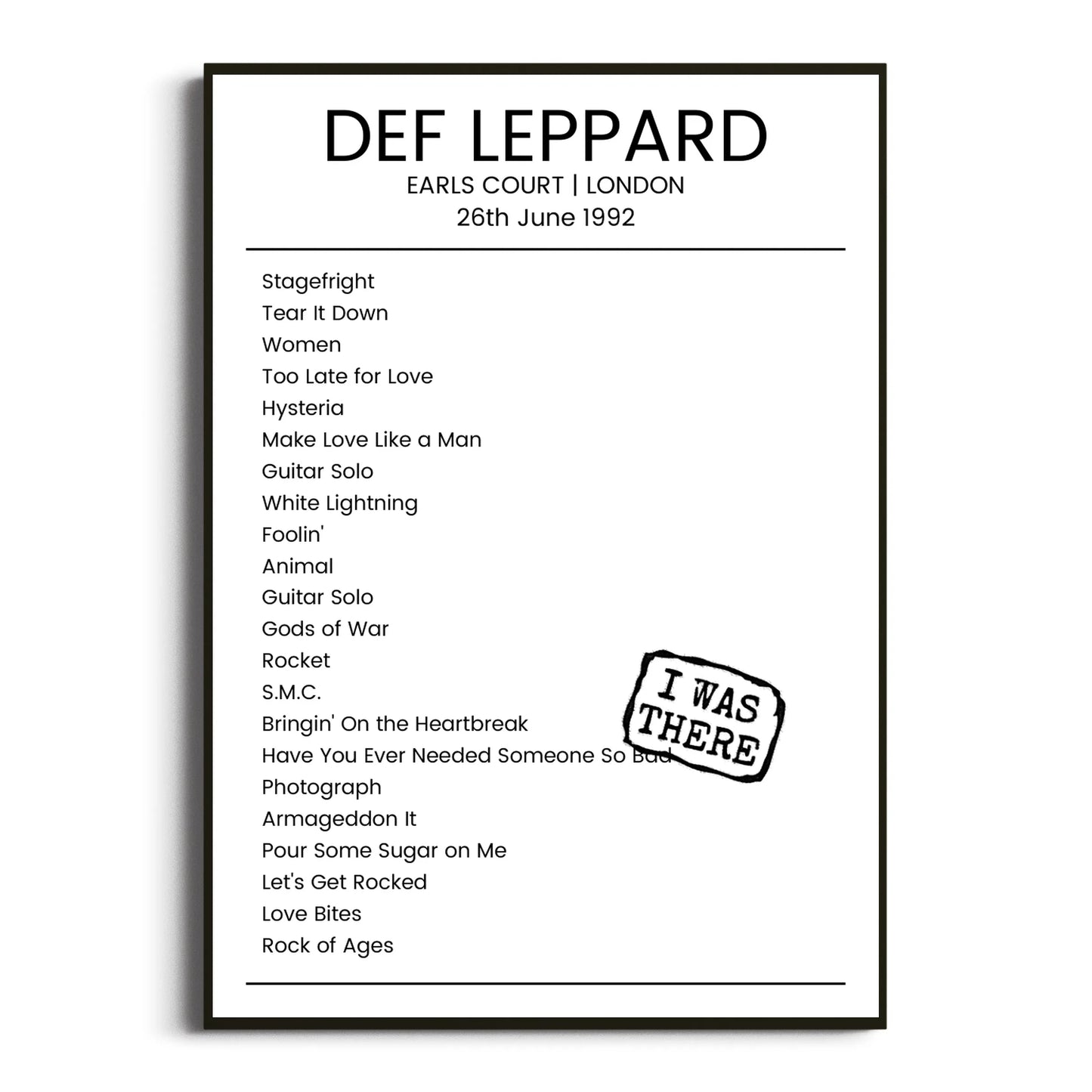 Def Leppard London 26 June 1992 Setlist Poster