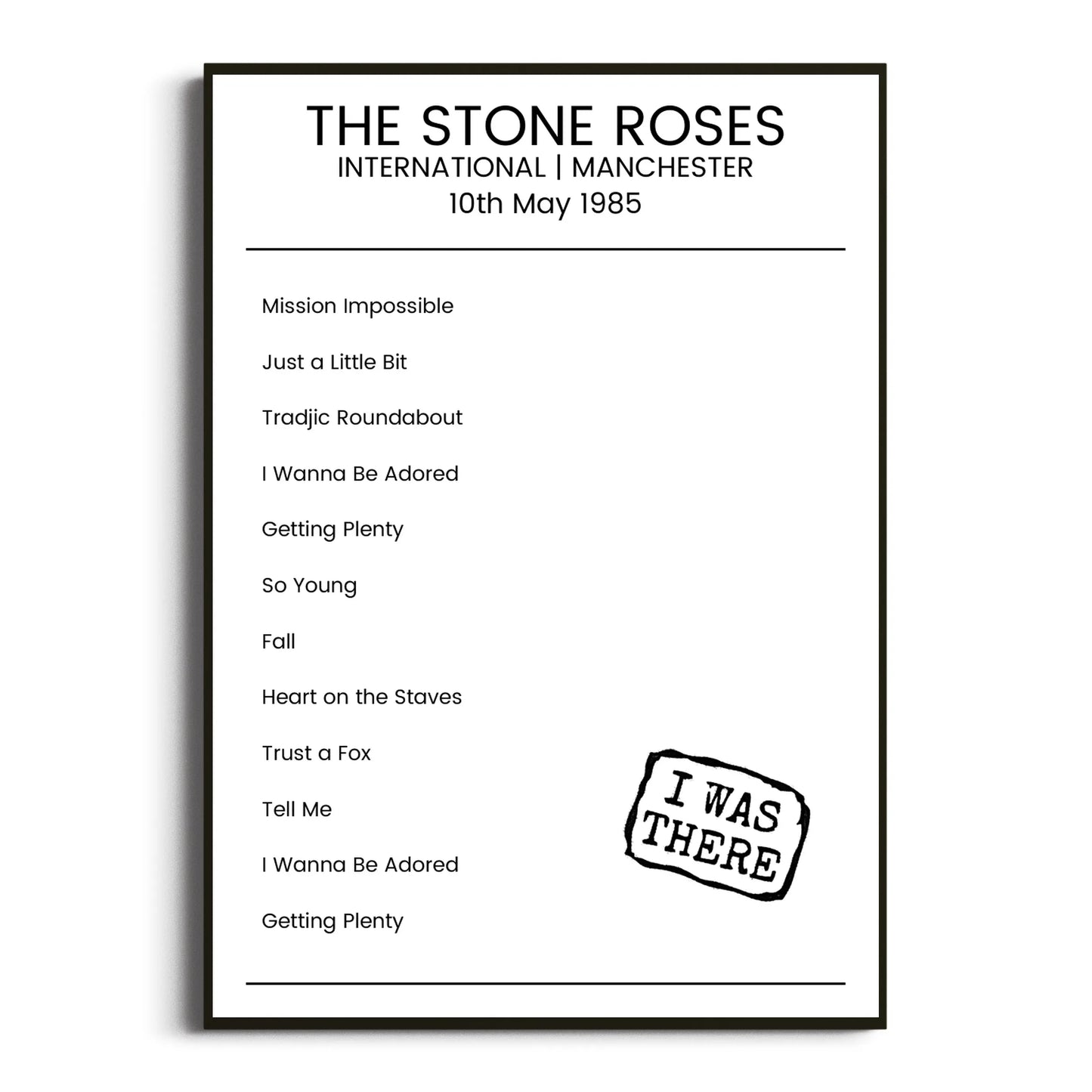 The Stone Roses Manchester 10 May 1985 Setlist Poster