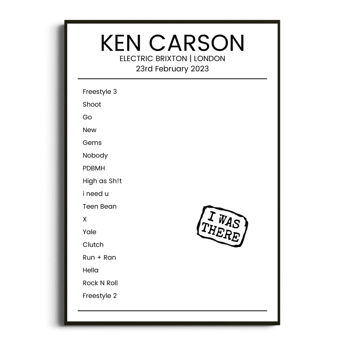 Ken Carson London 23 February 2023 Setlist Poster