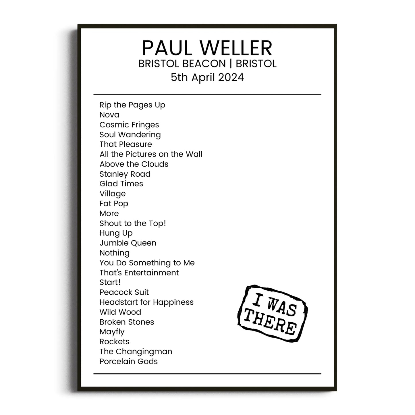 Paul Weller Bristol 05 April 2024 Setlist Poster