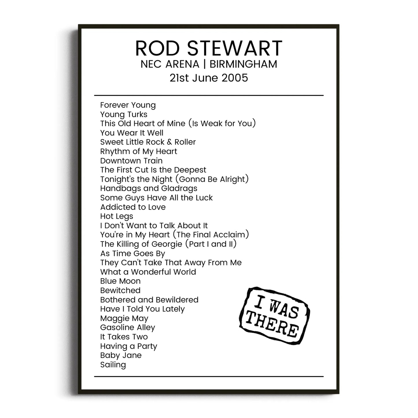 Rod Stewart Birmingham 21 June 2005 Setlist Poster