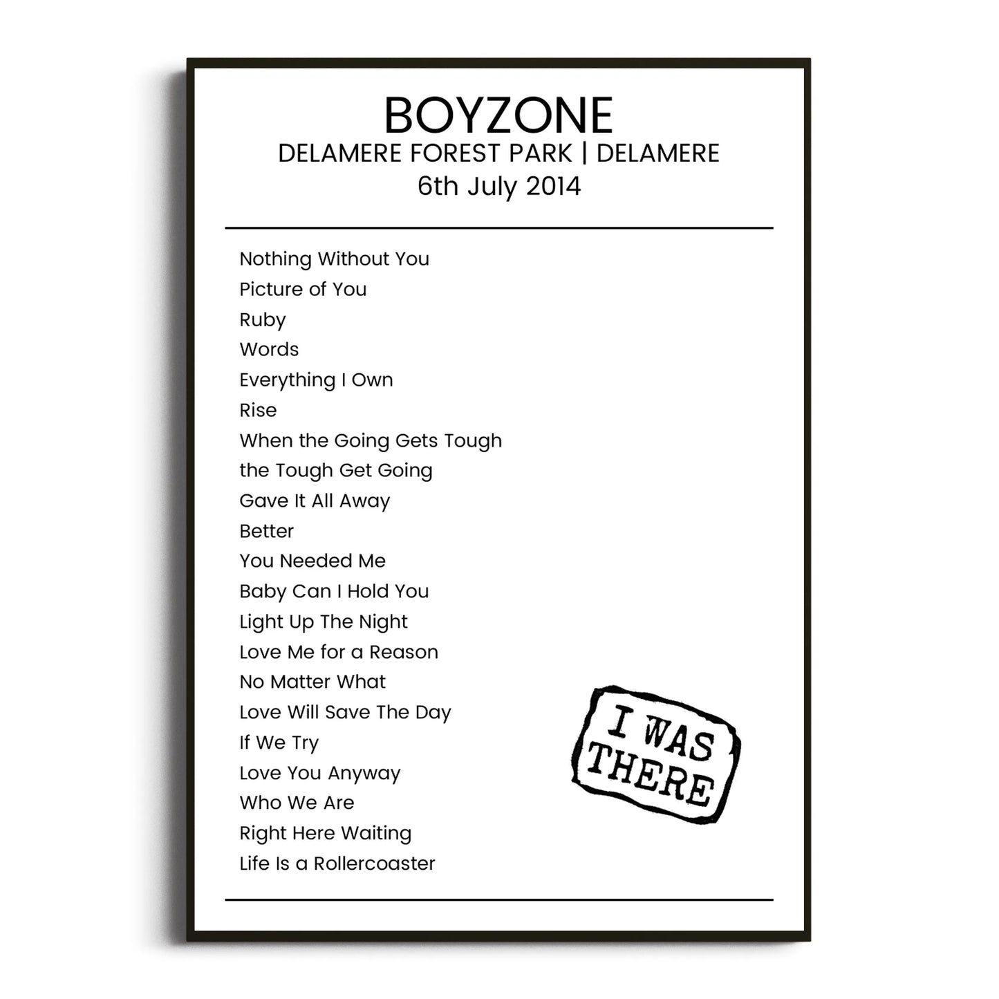 Boyzone Delamere 06 July 2014 Setlist Poster