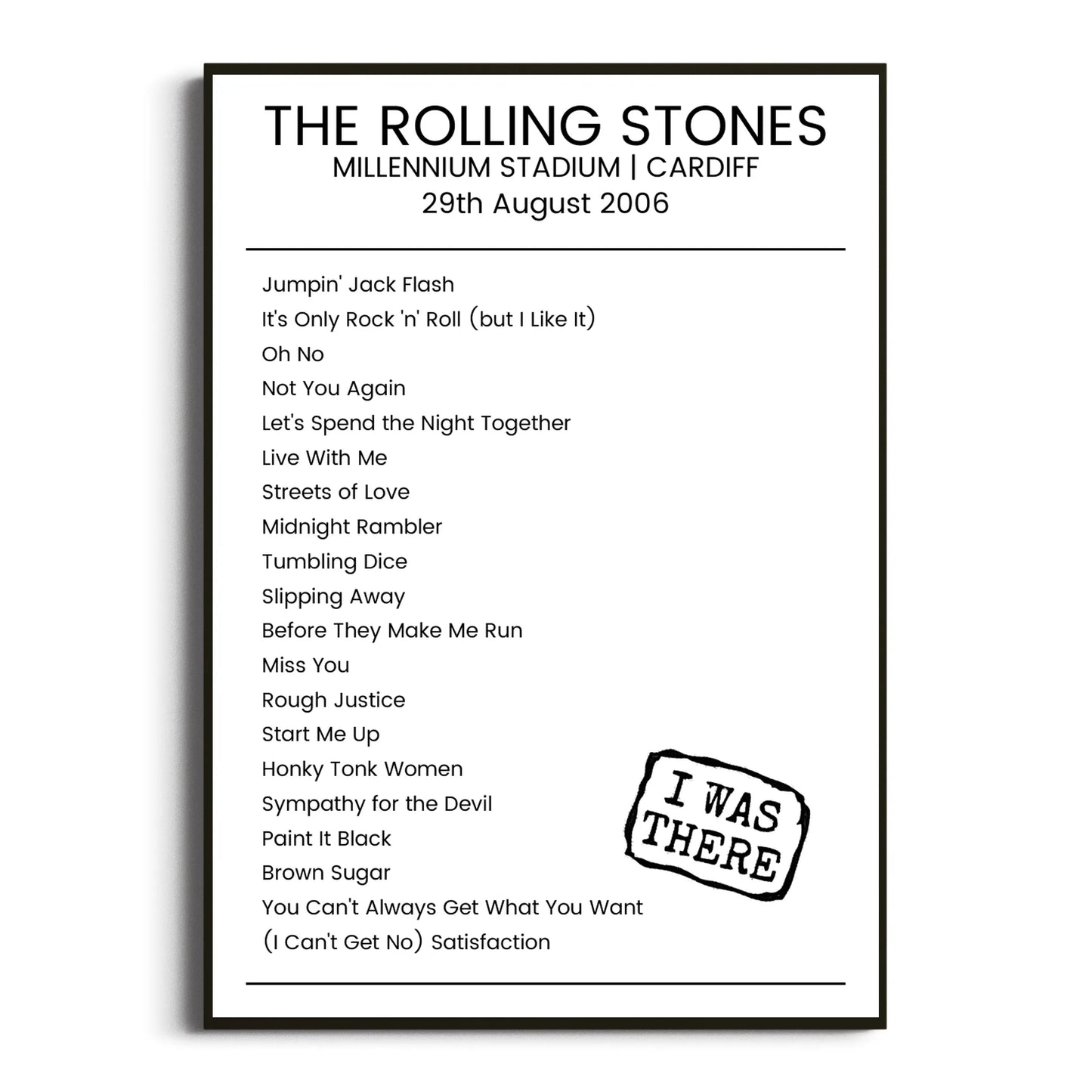 The Rolling Stones Cardiff 29 August 2006 Setlist Poster