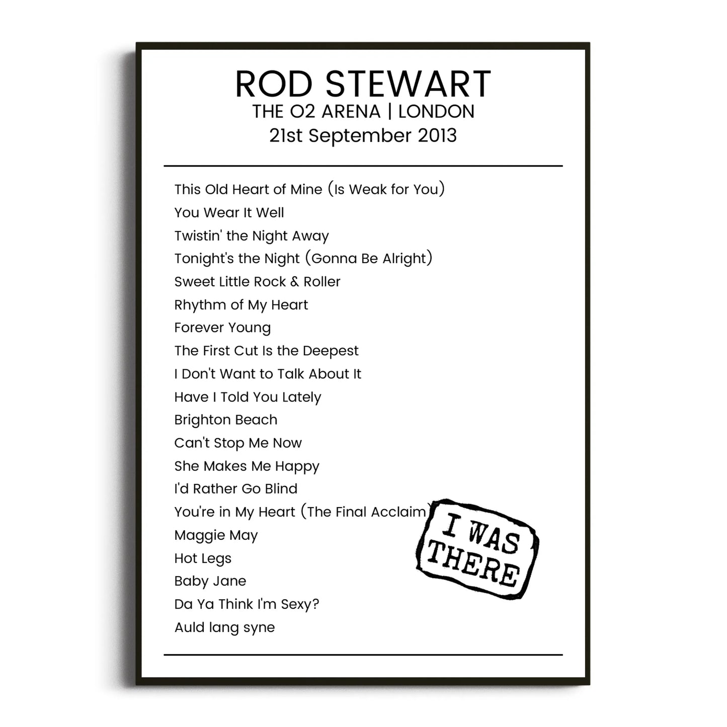 Rod Stewart London 21 September 2013 Setlist Poster