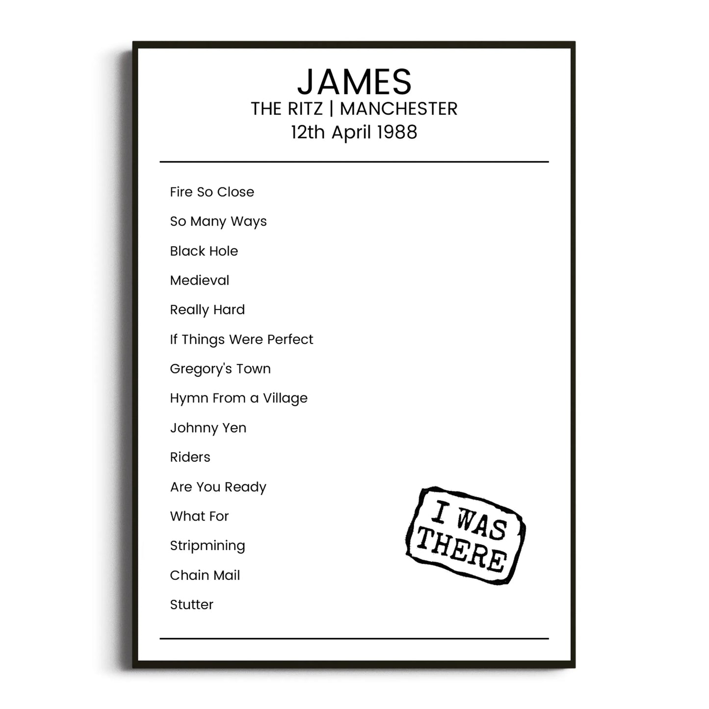 James Manchester 12 April 1988 Setlist Poster