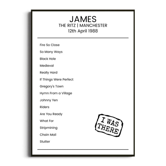 James Manchester 12 April 1988 Setlist Poster