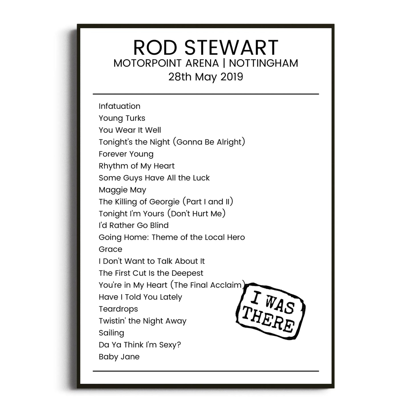 Rod Stewart Nottingham 28 May 2019 Setlist Poster