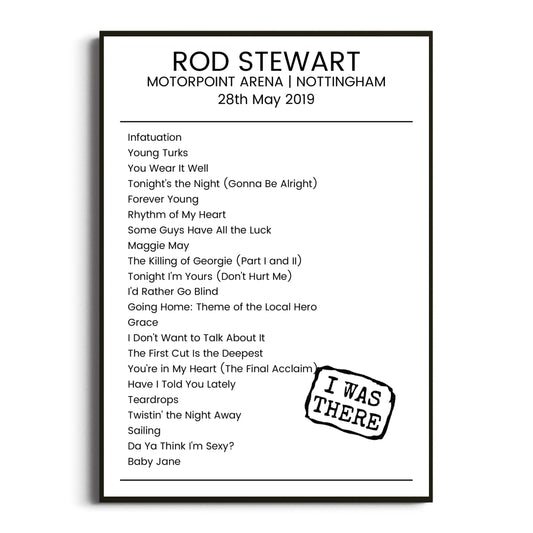 Rod Stewart Nottingham 28 May 2019 Setlist Poster