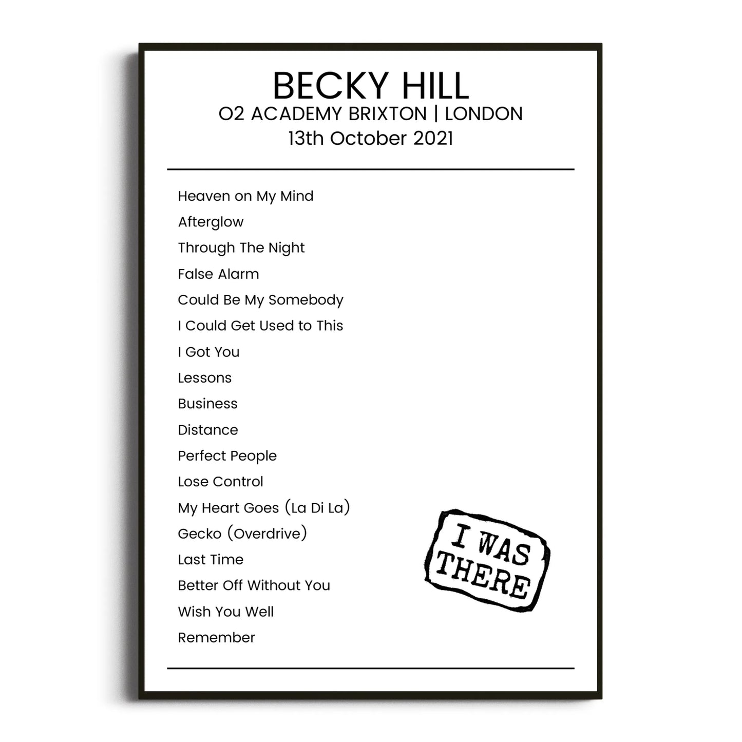 Becky Hill London 13 October 2021 Setlist Poster