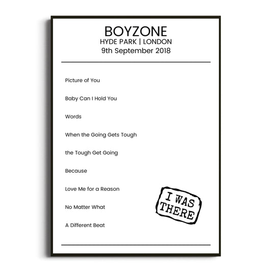 Boyzone London 09 September 2018 Setlist Poster