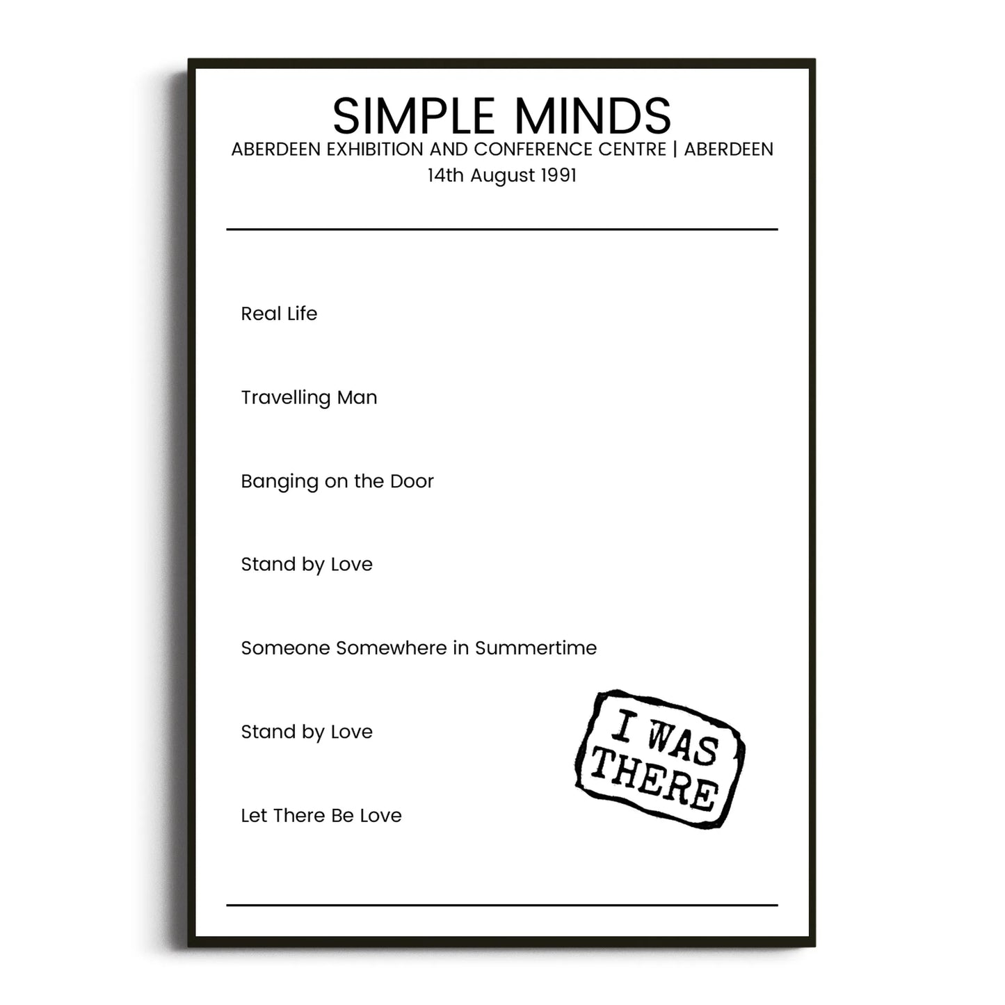 Simple Minds Aberdeen 14 August 1991 Setlist Poster