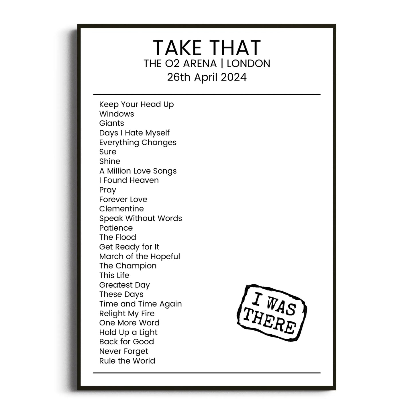 Take That London 26 April 2024 Setlist Poster