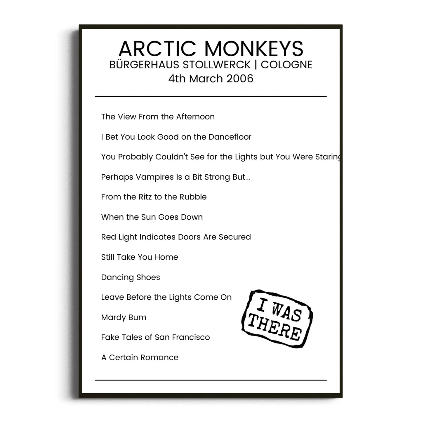 Arctic Monkeys Cologne 04 March 2006 Setlist Poster