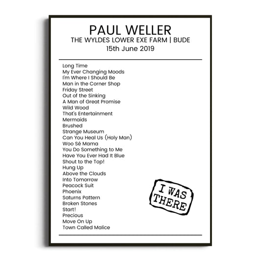 Paul Weller Bude 15 June 2019 Setlist Poster