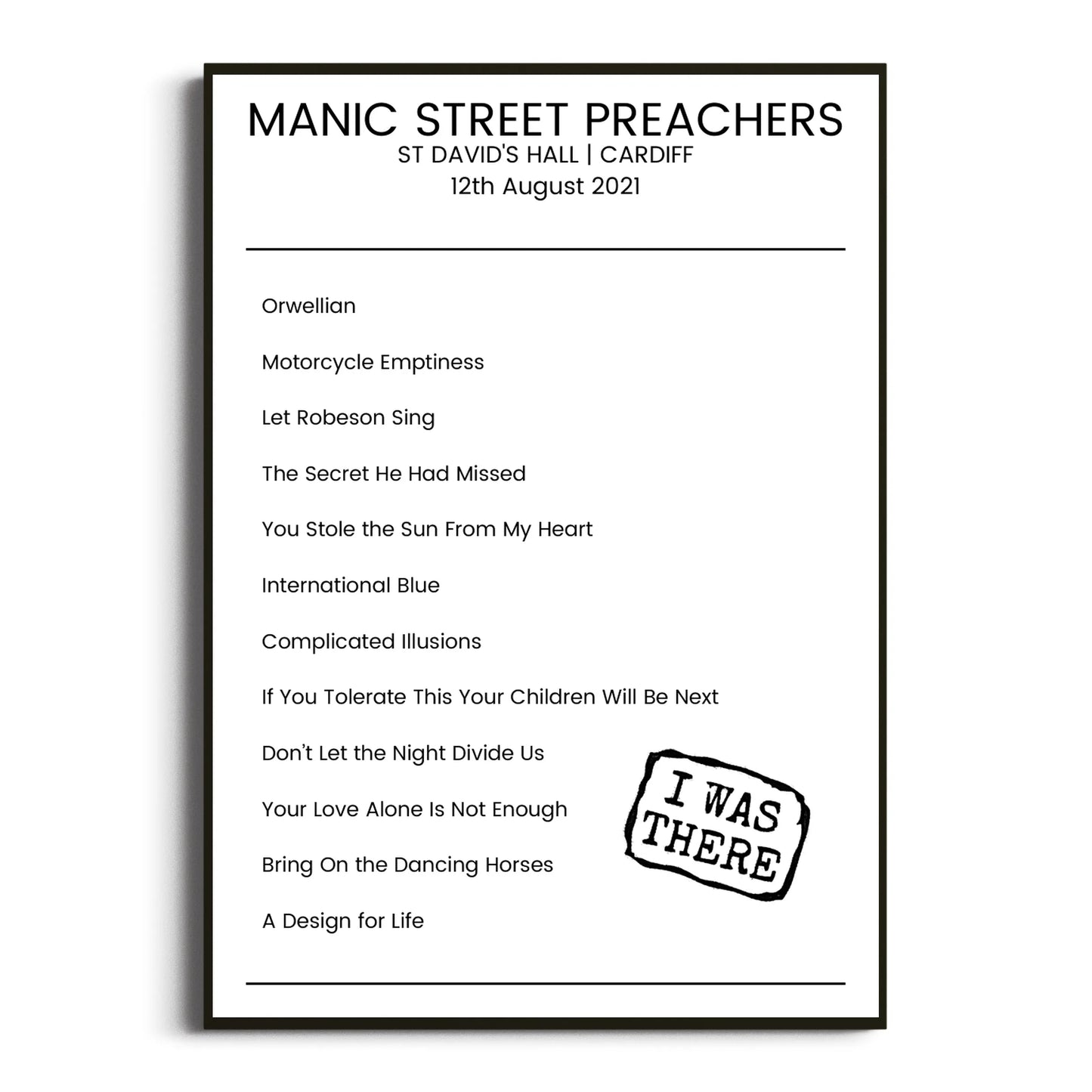 Manic Street Preachers Cardiff 12 August 2021 Setlist Poster