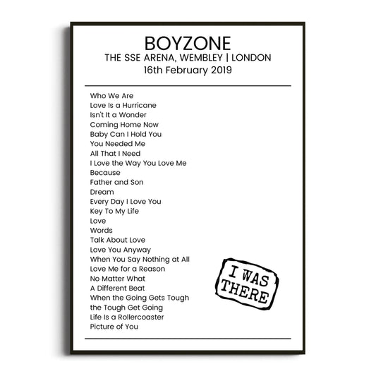 Boyzone London 16 February 2019 Setlist Poster