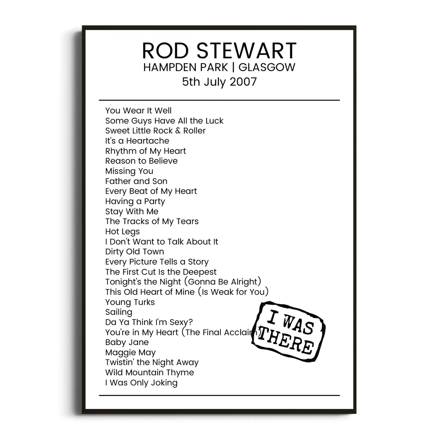 Rod Stewart Glasgow 05 July 2007 Setlist Poster