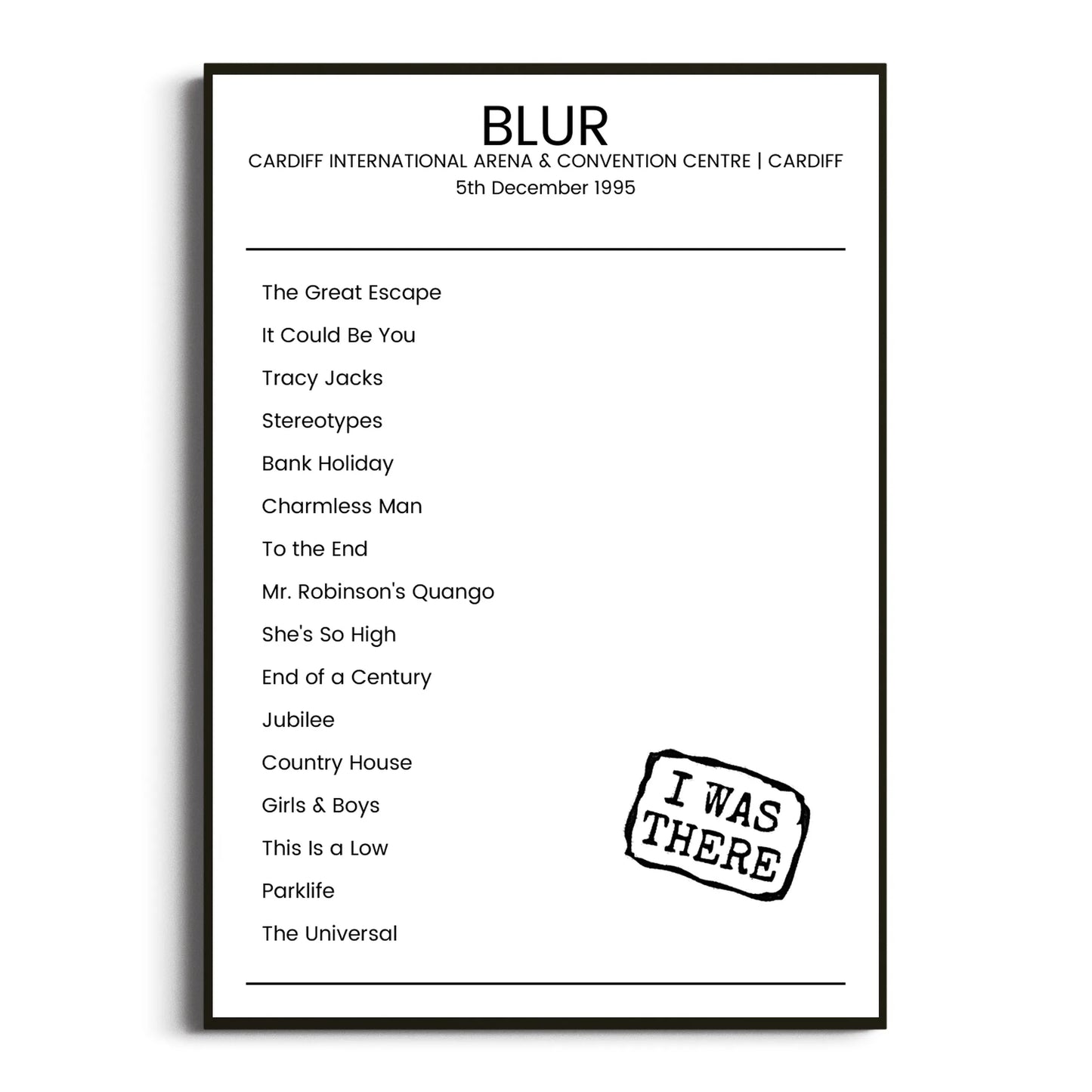 Blur Cardiff 05 December 1995 Setlist Poster