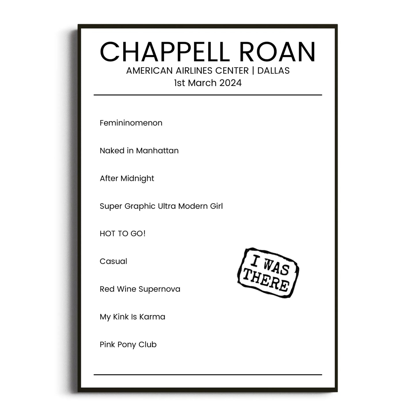 Chappell Roan Dallas 01 March 2024 Setlist Poster