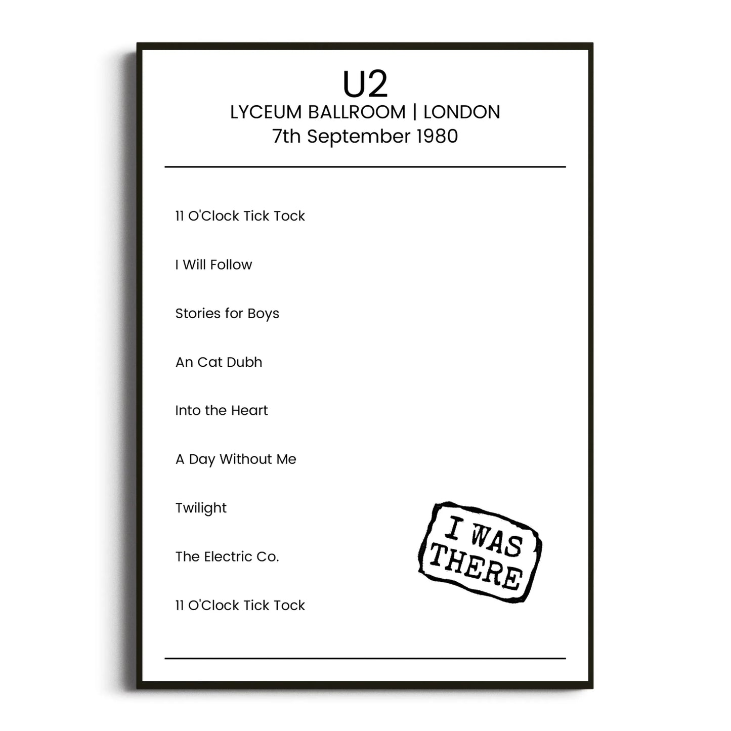 U2 London 07 September 1980 Setlist Poster