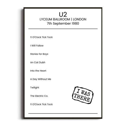 U2 London 07 September 1980 Setlist Poster