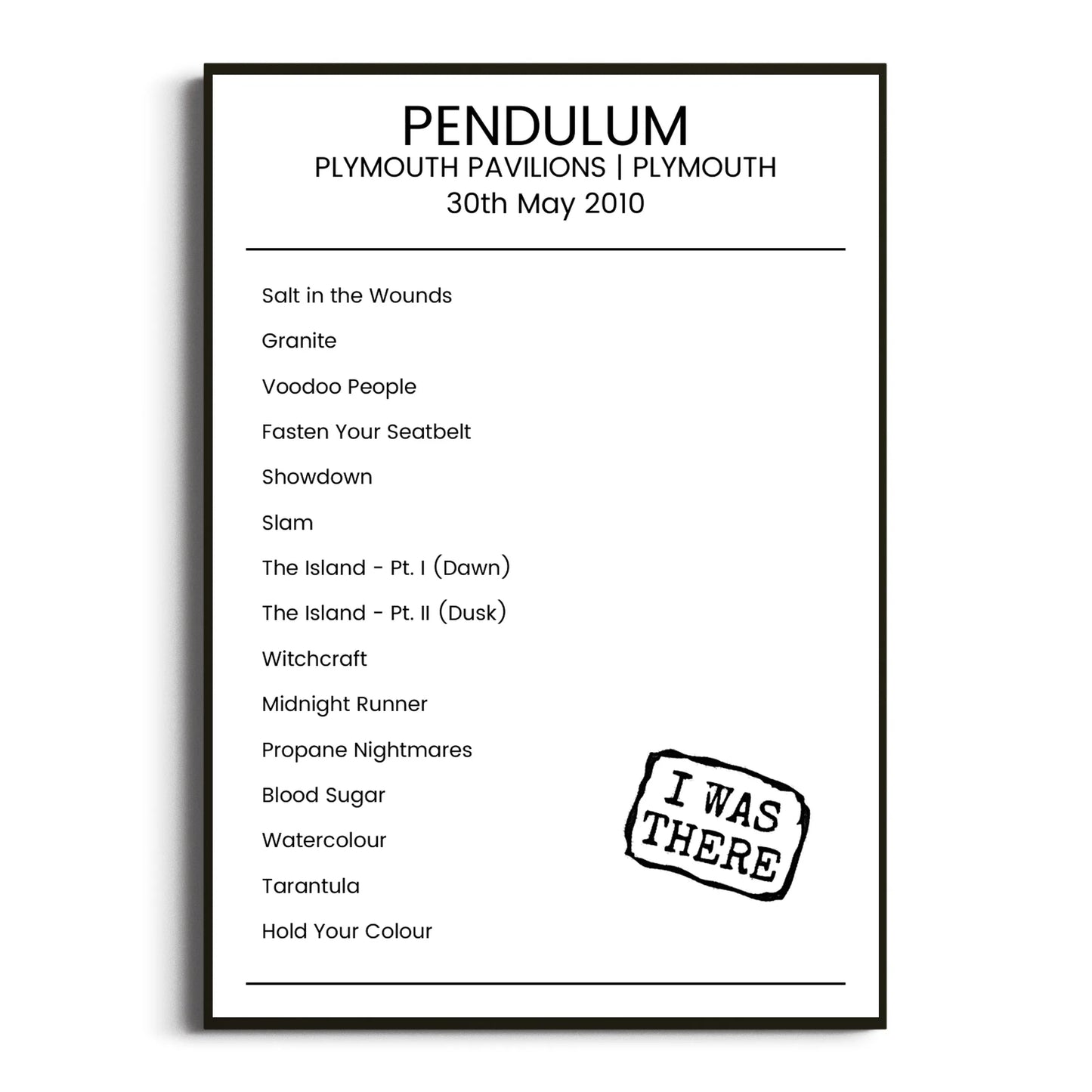 Pendulum Plymouth 30 May 2010 Setlist Poster