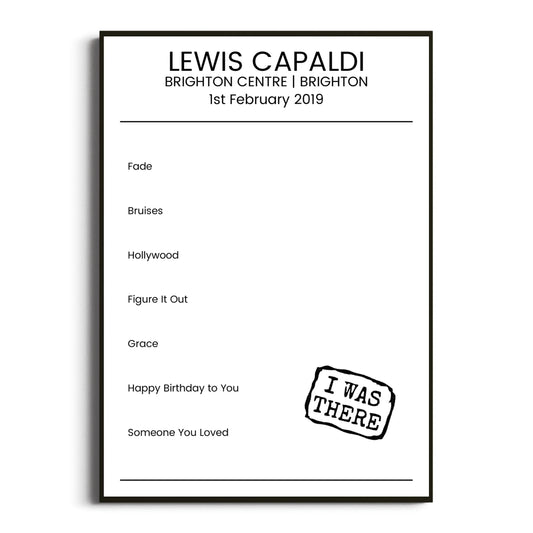 Lewis Capaldi Brighton 01 February 2019 Setlist Poster