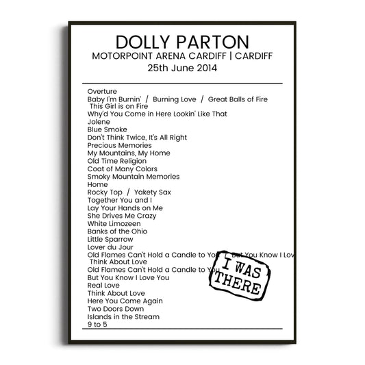 Dolly Parton Cardiff 25 June 2014 Setlist Poster