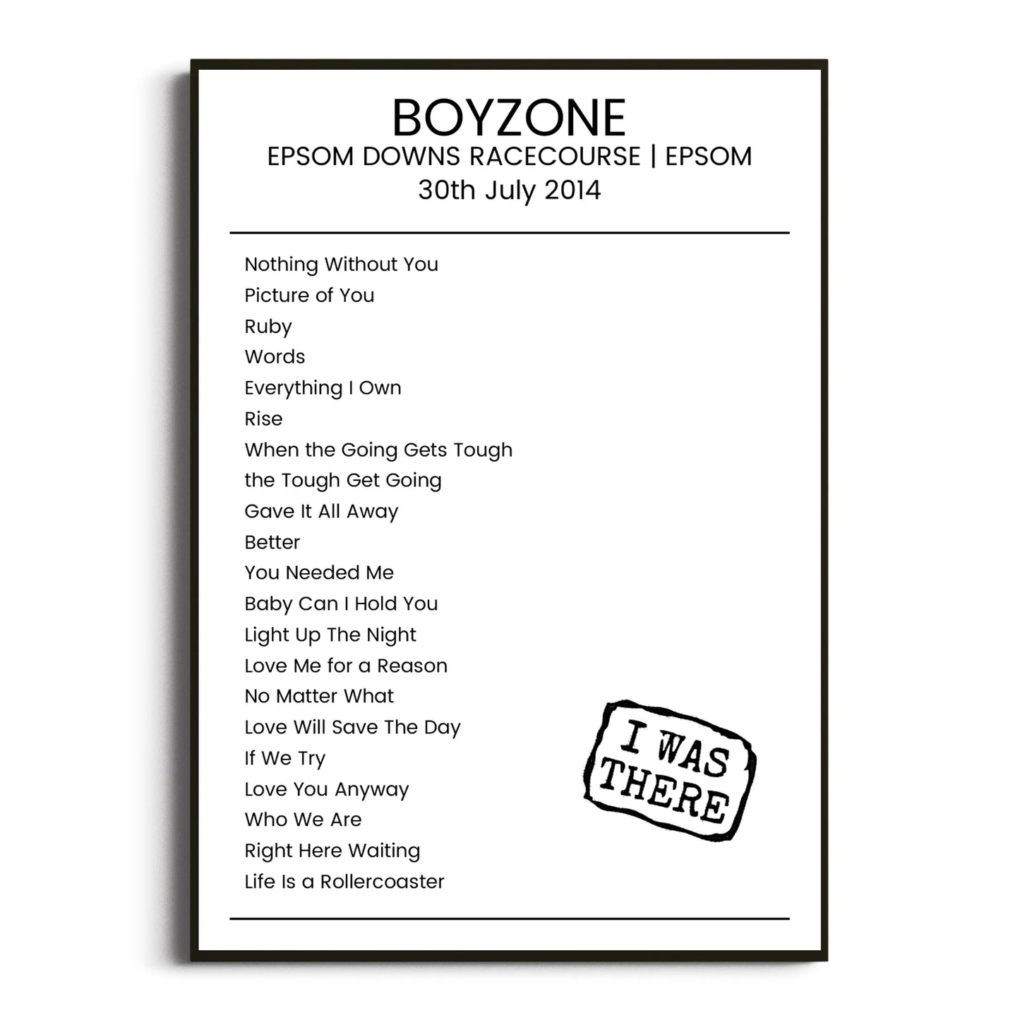 Boyzone Epsom 30 July 2014 Setlist Poster