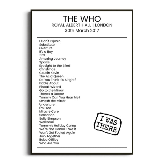 The Who London 30 March 2017 Setlist Poster