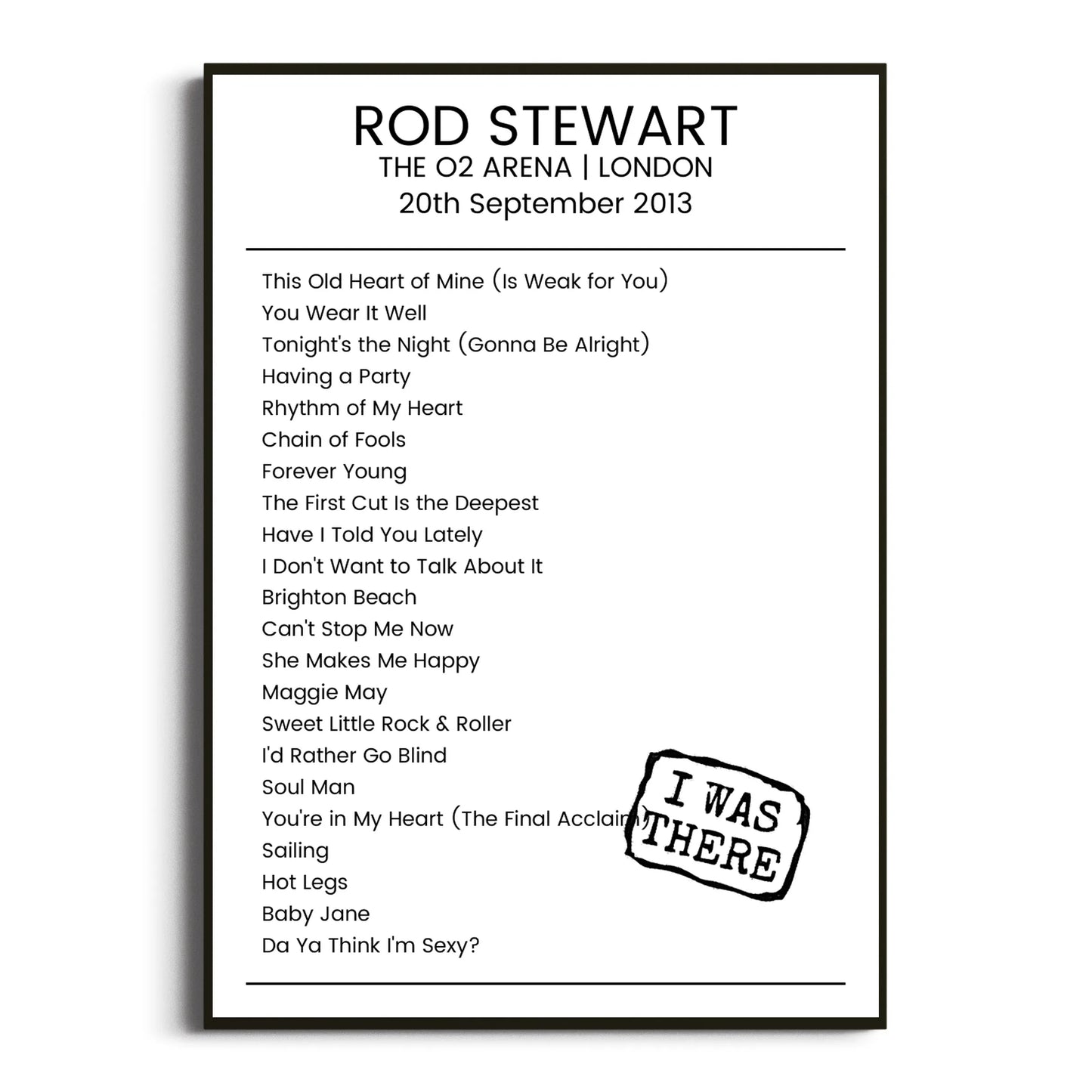 Rod Stewart London 20 September 2013 Setlist Poster