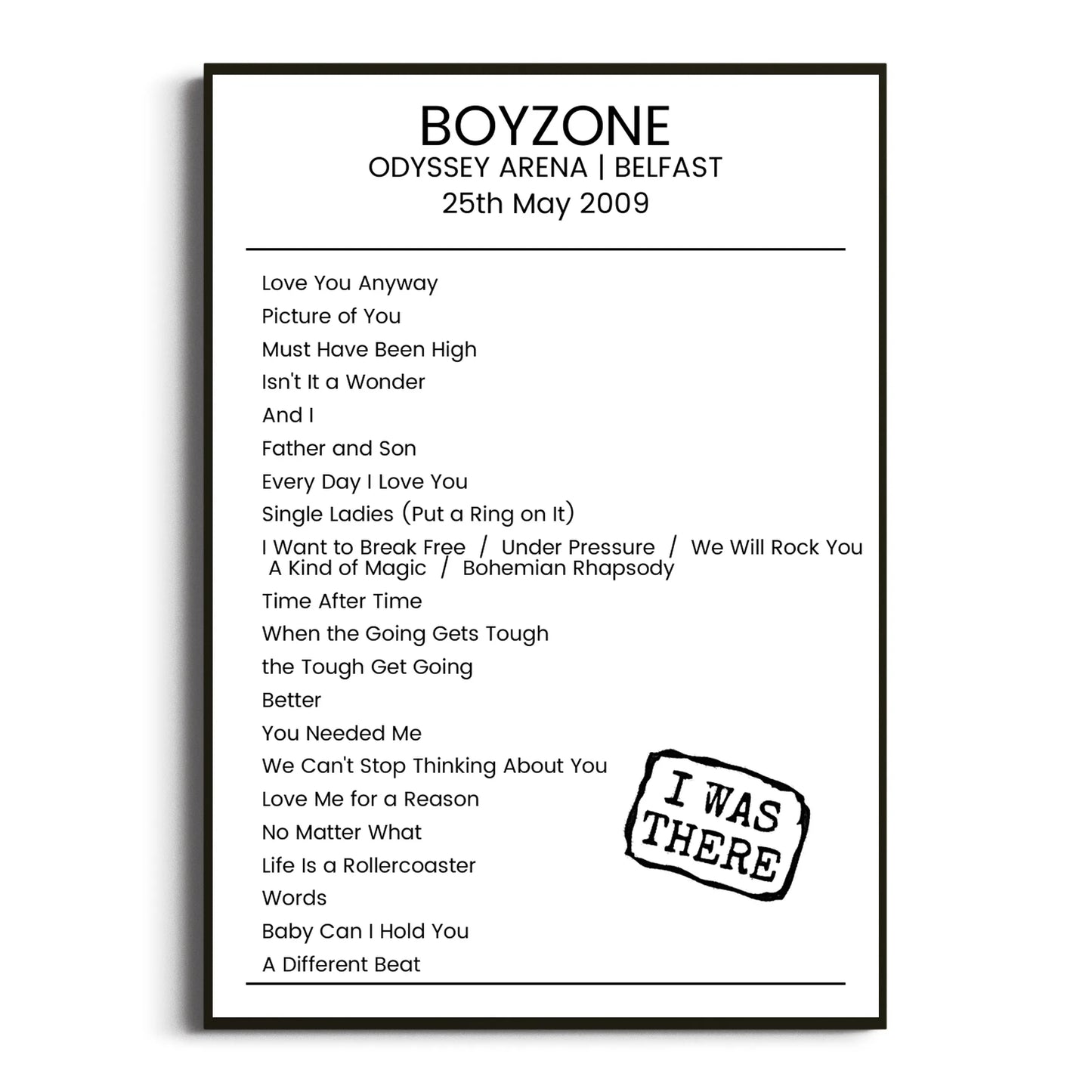 Boyzone Belfast 25 May 2009 Setlist Poster