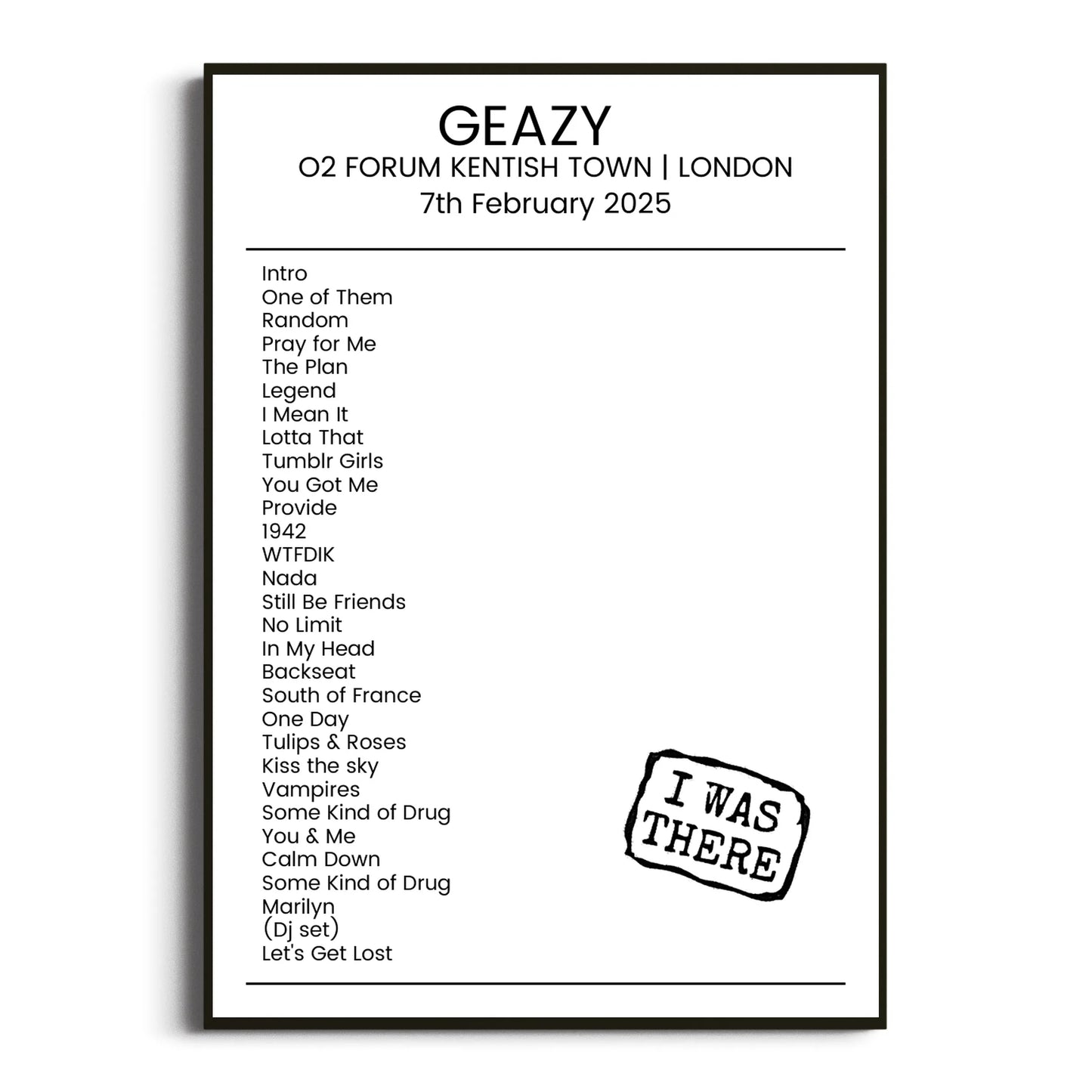 G‐Eazy London 07 February 2025 Setlist Poster