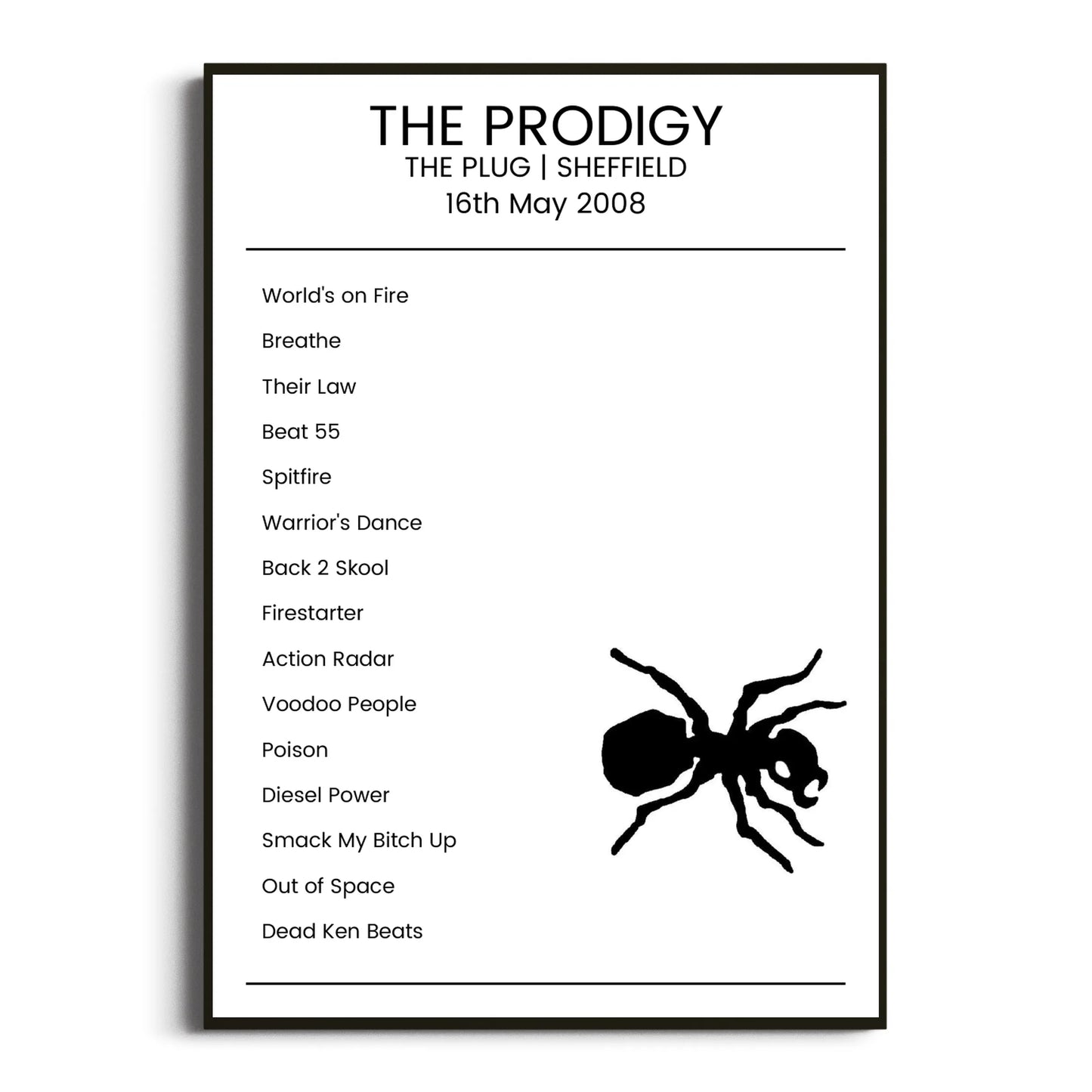 The Prodigy Sheffield 16 May 2008 Setlist Poster