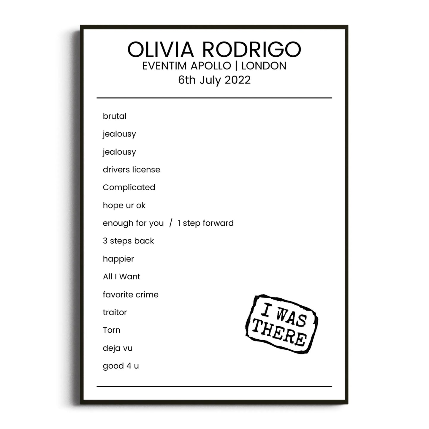 Olivia Rodrigo London 06 July 2022 Setlist Poster