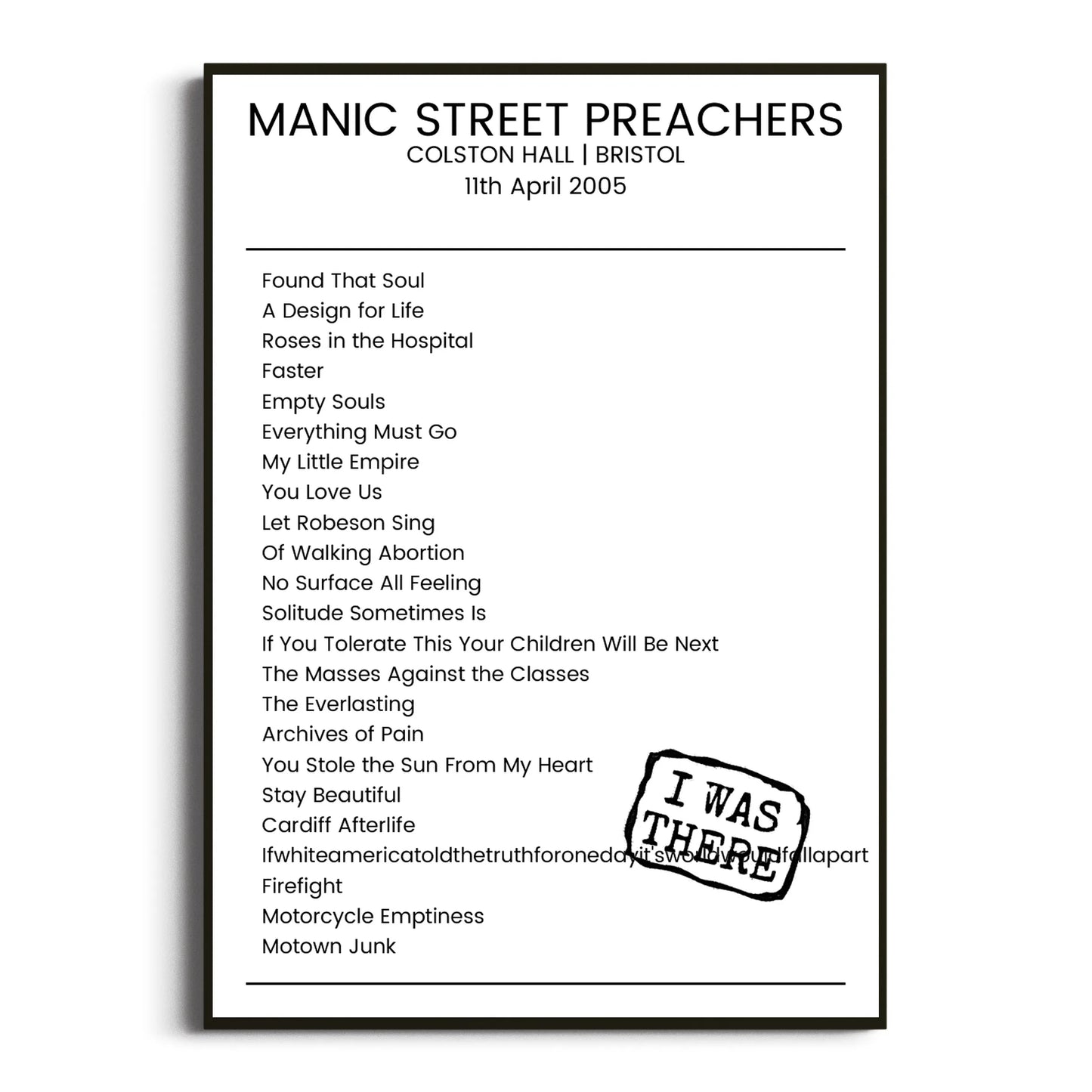 Manic Street Preachers Bristol 11 April 2005 Setlist Poster