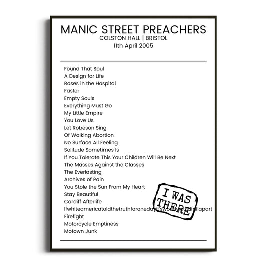 Manic Street Preachers Bristol 11 April 2005 Setlist Poster